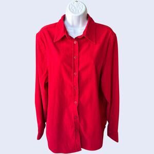Basic Editions L Classic Red Long Sleeve Button Down Shirt Relaxed